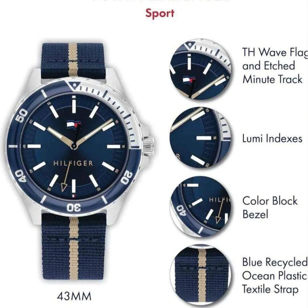 Tommy Hilfiger Men's Blue Sports Watch‎ Made With Recycled Plastic